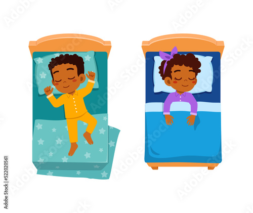 little kid sleep on bed room and feel comfortable