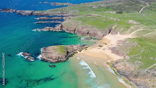 Aerial view of the Murder Hole beach, officially called Boyeeghether Bay in County Donegal, Ireland photo