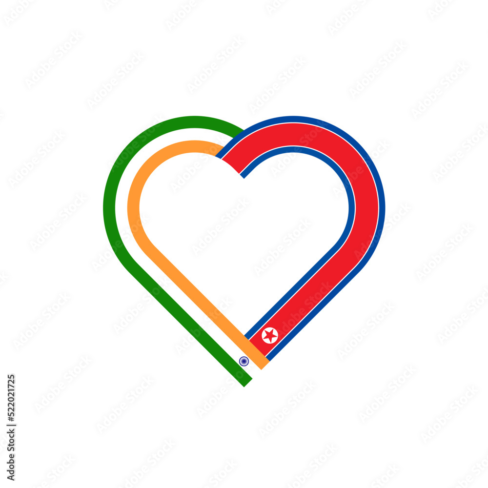unity concept. heart ribbon icon of india and north korea flags. vector illustration isolated on white background unity concept. heart ribbon icon of india and north korea flags. vector illustration isolated on white background