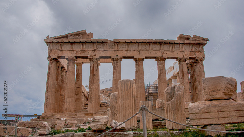 Parthenon temple just before the rain. Acropolis in Athens, Greece.