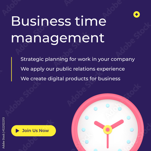 Business time management internet promo post wall watch design realistic 3d icon vector
