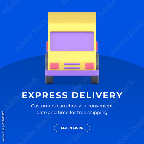 Express delivery cargo truck goods logistic distribution web post realistic 3d icon vector
