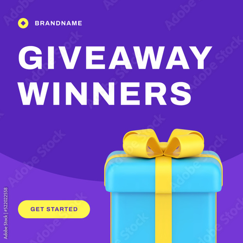 Giveaway winners reward wrapped gift present surprise cyberspace competition web post 3d icon vector