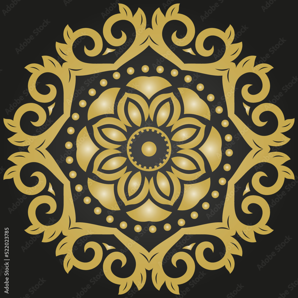 Elegant vintage vector round black and golden ornament in classic style. Abstract traditional ornament with oriental elements. Classic vintage pattern