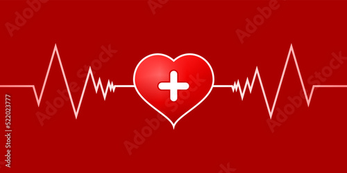 Line heartbeat cardiograph with red heart medical white cross concept heart disease vector design.