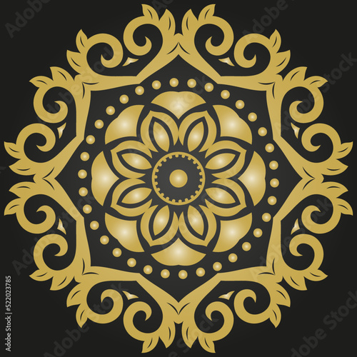 Elegant vintage vector round black and golden ornament in classic style. Abstract traditional ornament with oriental elements. Classic vintage pattern