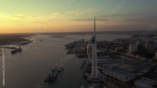 Sunset generic aerial view of Portsmouth city and coastline