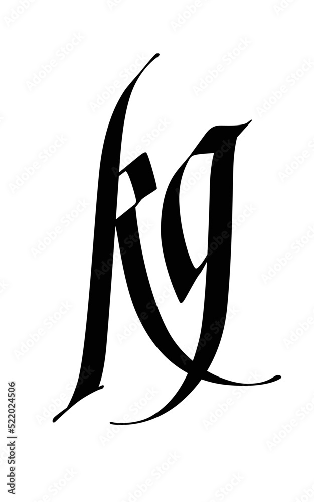 Font composition of letters k and g. Vector. Beautiful black letter on