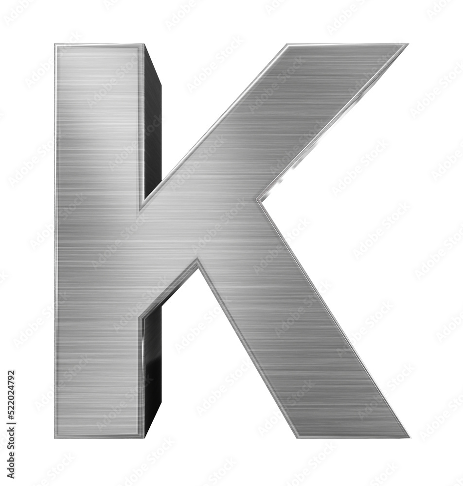 letter K 3d metal isolated on white - 3d rendering