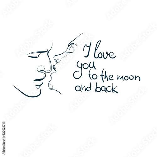 kiss I love you to the moon and back vector concept saying lettering hand drawn shirt quote line art simple monochrome
