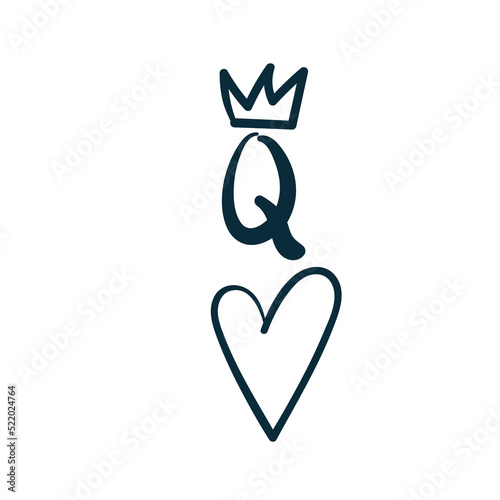 queen of hearts card symbol vector concept saying lettering hand drawn shirt quote line art simple monochrome photo