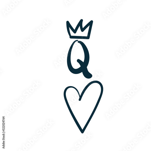 queen of hearts card symbol vector concept saying lettering hand drawn shirt quote line art simple monochrome