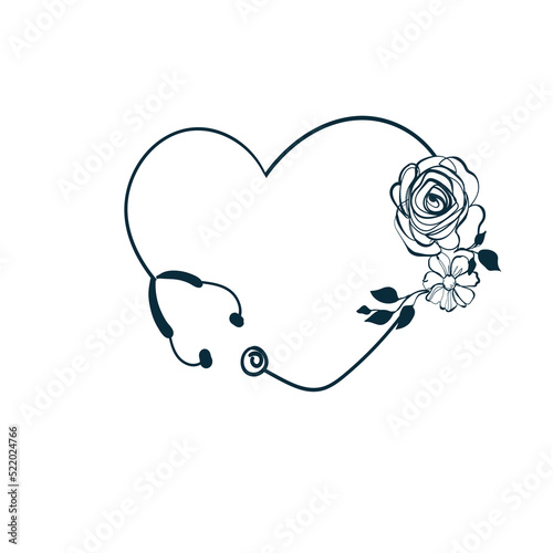 doctor nurse stethoscope flower vector concept saying lettering hand drawn shirt quote line art simple monochrome