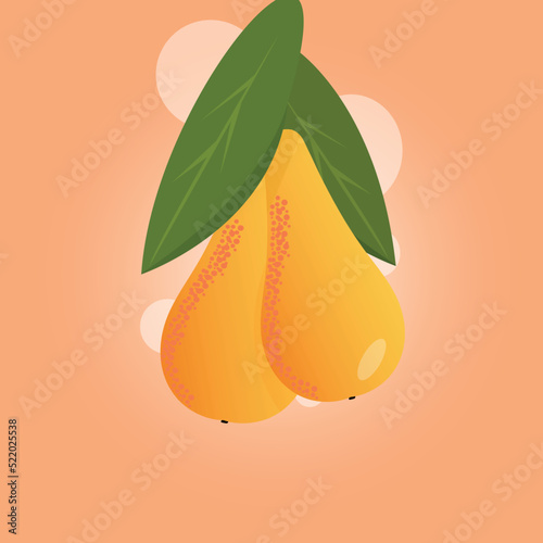 Ripe pear with leaves. Fruit vector illustration in flat style