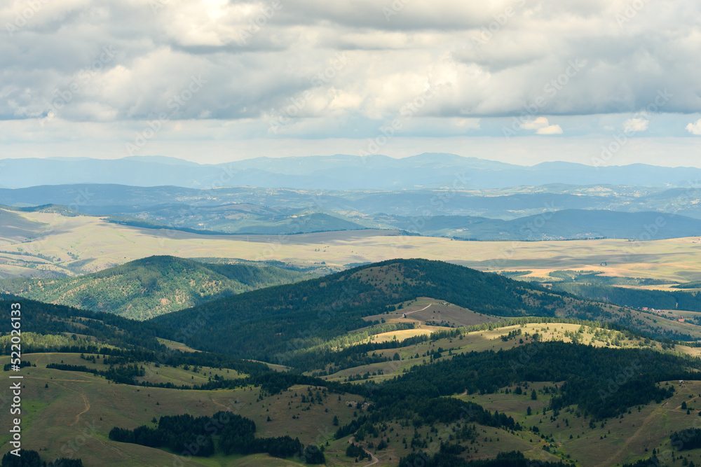 View of Zlatibor hills and valleys seen from the Tornik mountain top