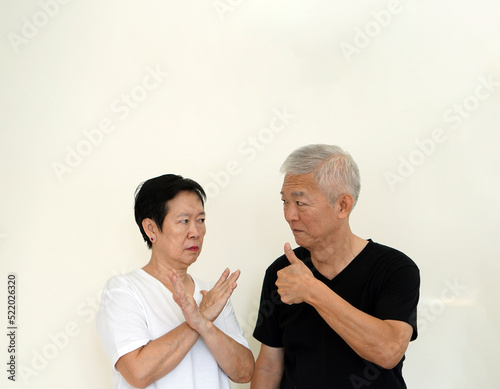 Asian senior couple disagree to each other conflict in relationship life