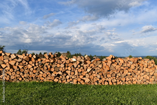 A rope of wood under a cloudy sky, Sainte-Apolile, Québec, Canada