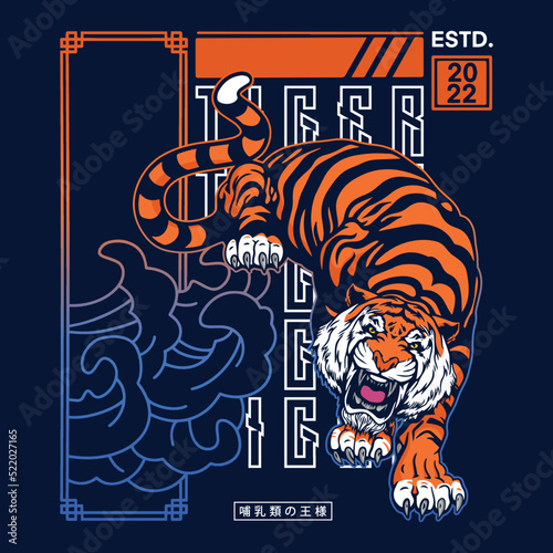Tiger design with Japanese style and illustration tiger poster.