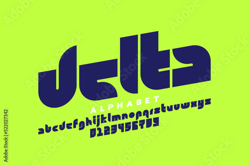 Modular style font, alphabet letters and numbers, vector illustration