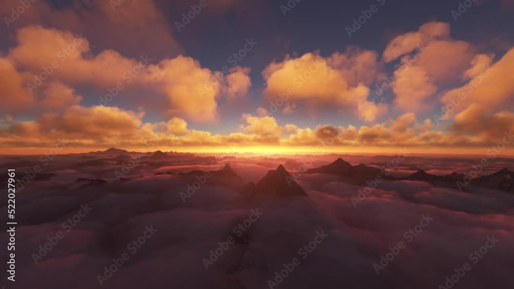 Front aerial view at sunset of the Matterhorn mountain in Switzerland, Zermatt. Europe