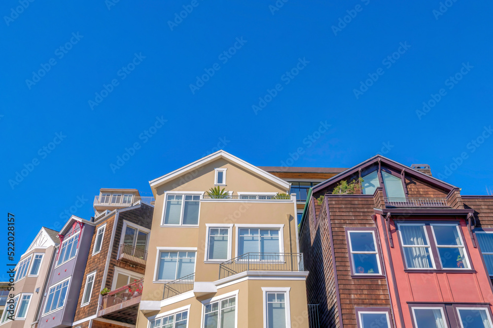 Low angle view facade of houses agaisnt the clear sky in San Francisco, California