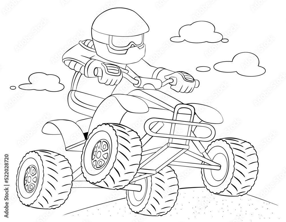 Cartoon ATV for coloring page. Stock Vector | Adobe Stock