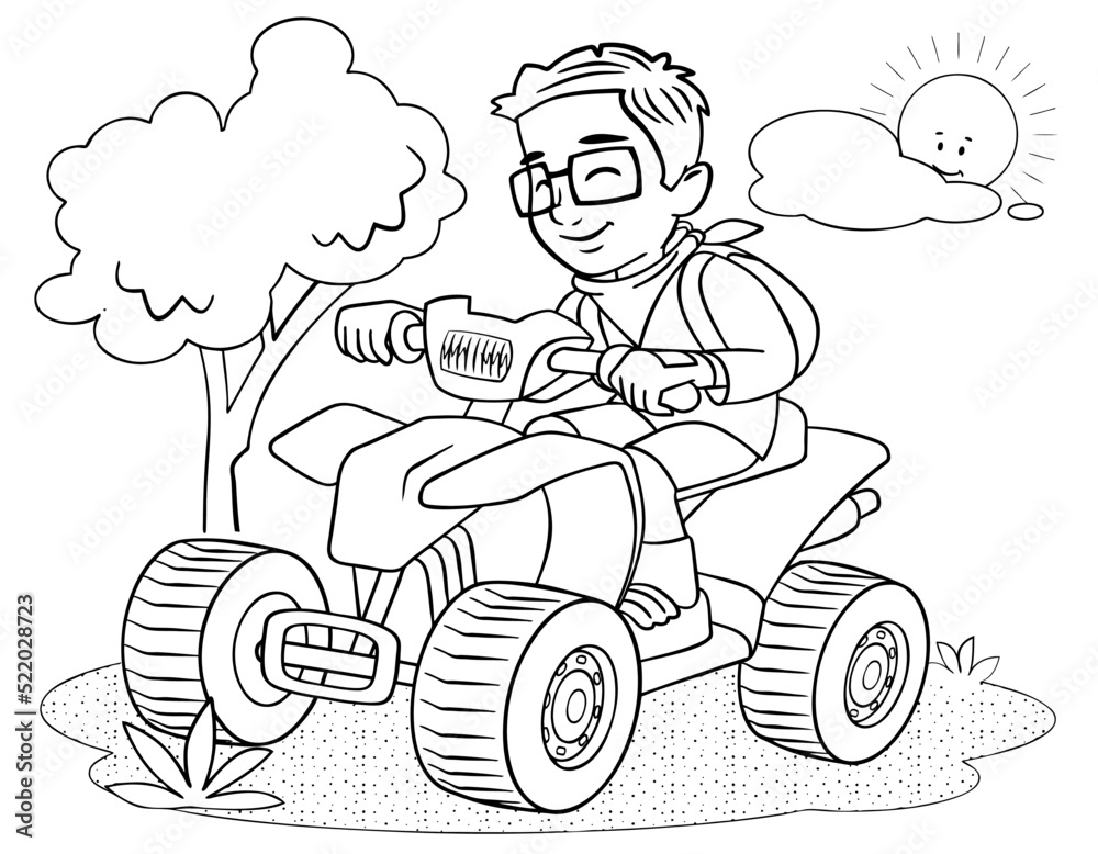 Cartoon ATV for coloring page. Stock Vector | Adobe Stock