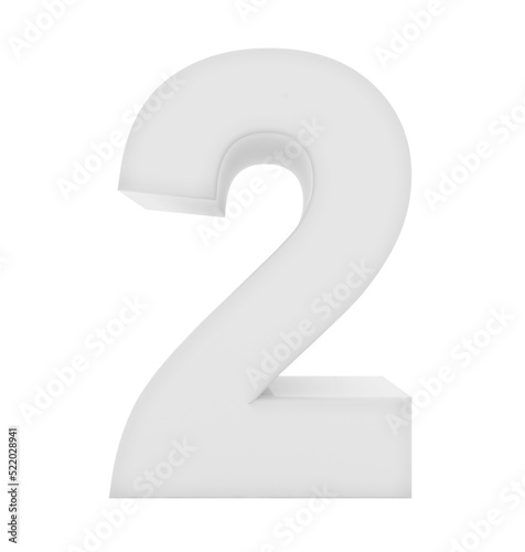 number 2 3d white isolated on white - 3d rendering