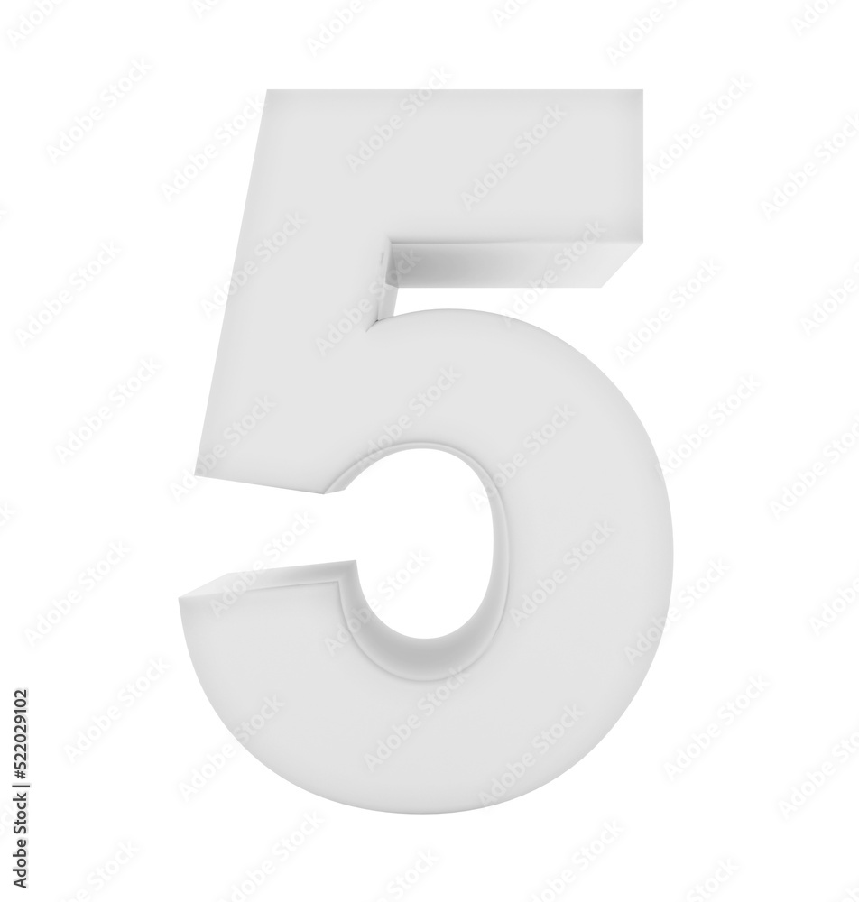number 5 3d white isolated on white - 3d rendering number 5 3d white isolated on white - 3d rendering