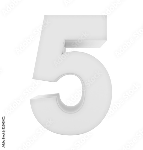 number 5 3d white isolated on white - 3d rendering