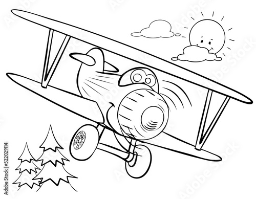 Cartoon biplane for coloring page.