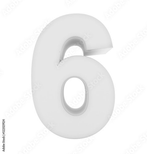 number 6 3d white isolated on white - 3d rendering