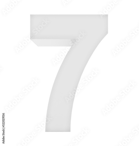 number 7 3d white isolated on white - 3d rendering