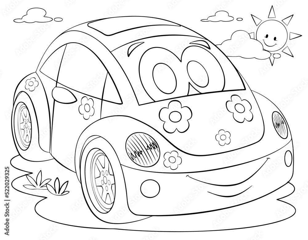Cartoon car for coloring page. Stock Vector | Adobe Stock
