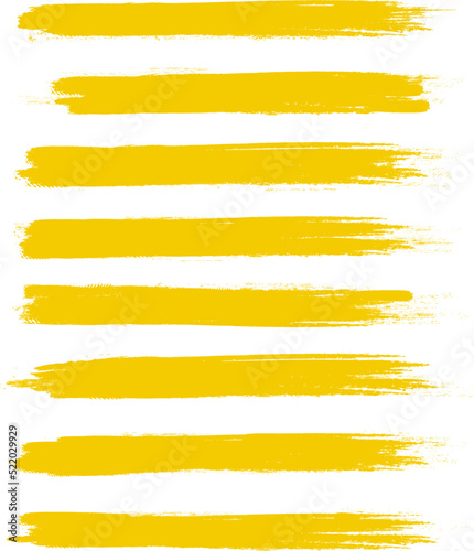 Yellow brush stroke set isolated on background. Collection of trendy brush stroke vector for yellow ink paint, grunge backdrop, dirt banner, watercolor design and dirty texture. Brush stroke vector