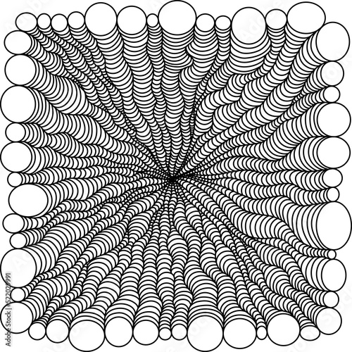 Psychedelic tunnel in zenart style, black and white art