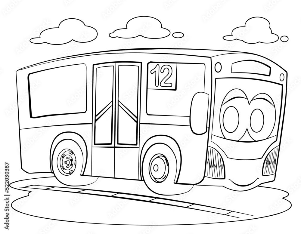 Cartoon city bus for coloring page. Stock Vector | Adobe Stock