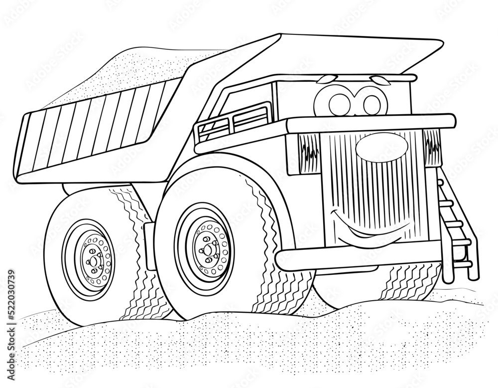 Cartoon dump truck for coloring page. Stock Vector | Adobe Stock