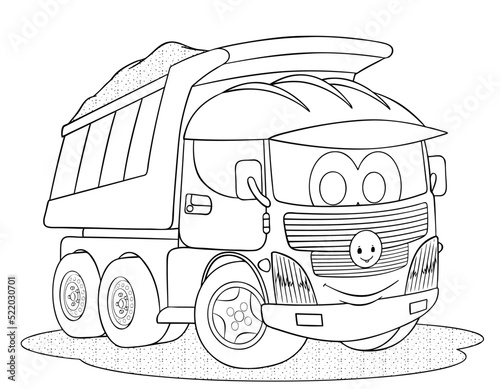 Cartoon dump truck for coloring page.	