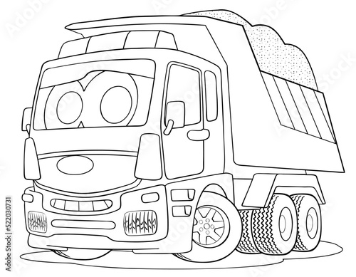 Cartoon dump truck for coloring page.	