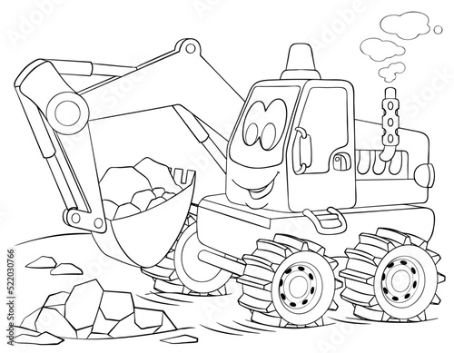 Cartoon excavator for coloring page.	