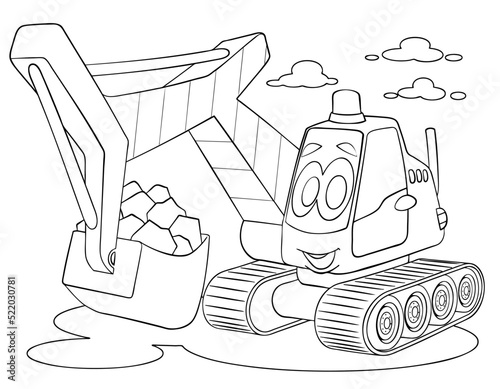 Cartoon excavator for coloring page.	