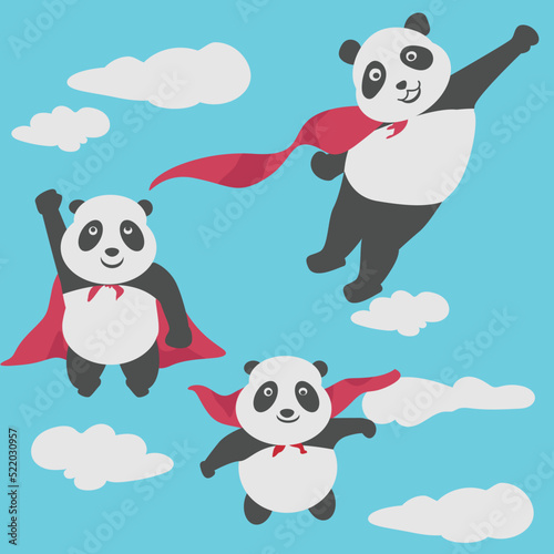 Fototapeta Naklejka Na Ścianę i Meble -  Seamless pattern superhero panda fly above the clouds