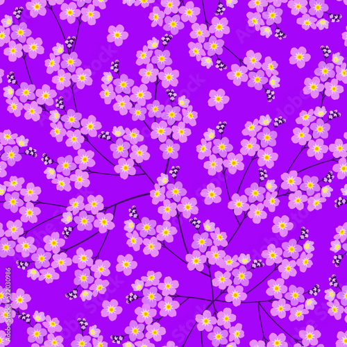 purple ditsy floral seamless pattern. cherry blossom pattern. pink flower pattern. floral print. good for fashion, fabric, dress, wallpaper, textile, background.