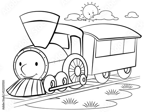 Cartoon locomotive for coloring page.	