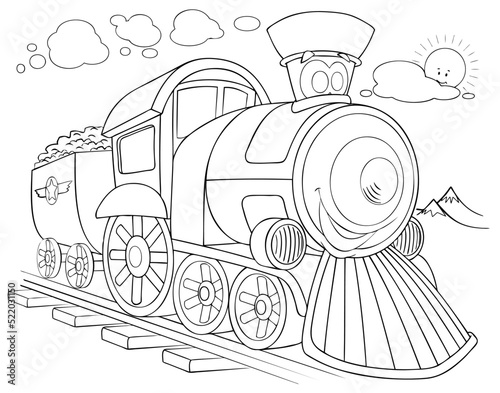 Cartoon locomotive for coloring page.	
