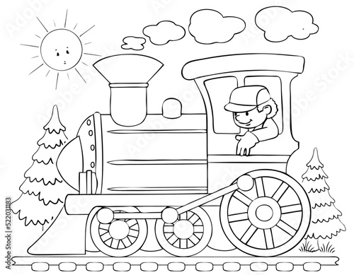 Cartoon locomotive for coloring page.	