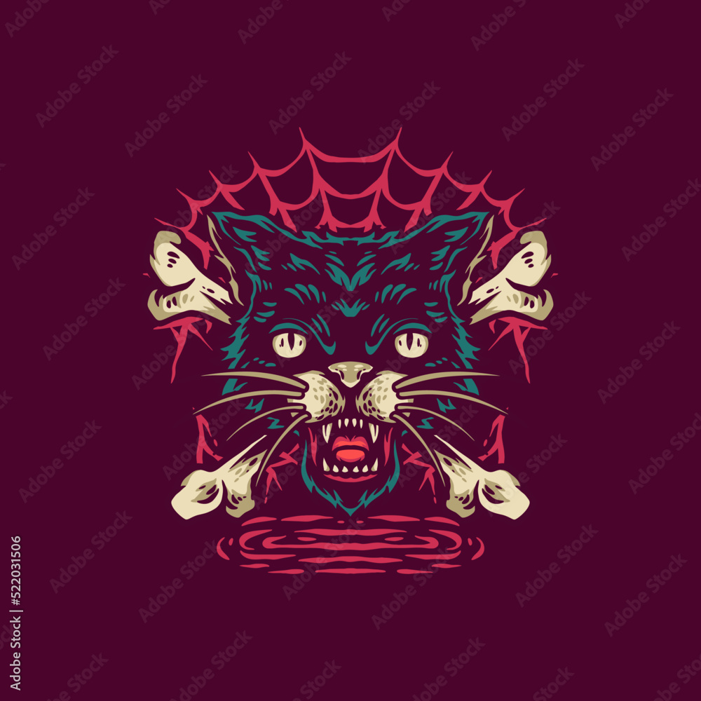 Fototapeta premium Scary Cat Retro Illustration