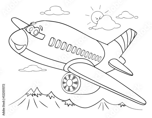 Cartoon airliner for coloring page.	