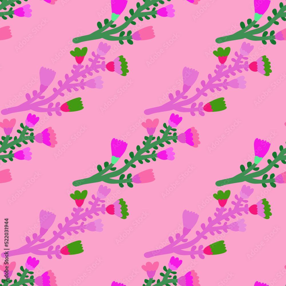 Hand drawn flower seamless pattern. Naive art. Cute floral wallpaper. Abstract plants endless backdrop.